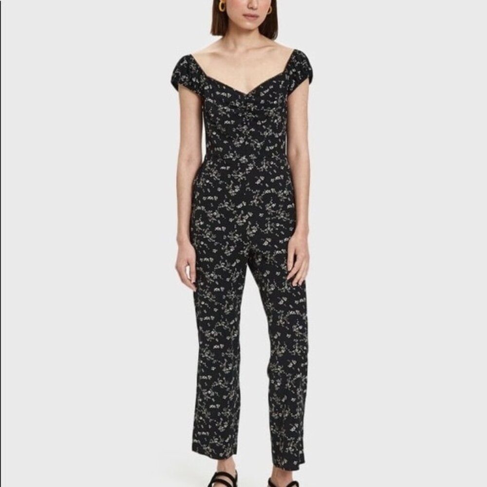 Sweetheart Neckline Navy Floral Jumpsuit Farrow / Need Suppy Co